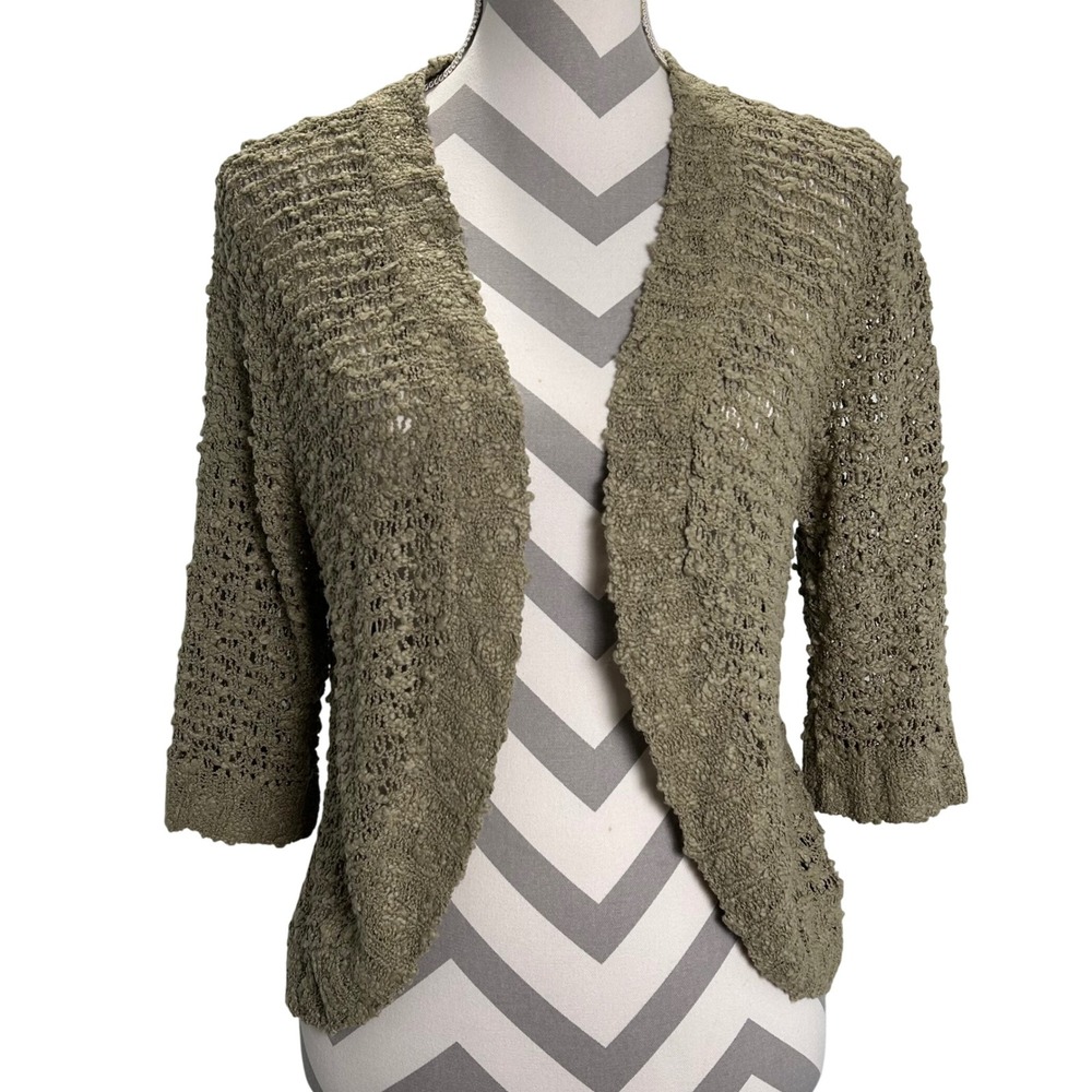 Wind River Womens‎ Medium Olive Green Open Front Knit Cropped Cardigan
